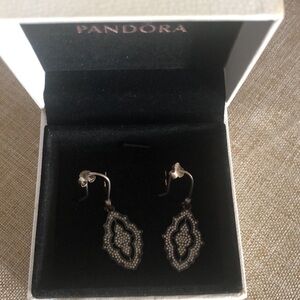 EUC Pandora Gunmetal Grey dangle earrings